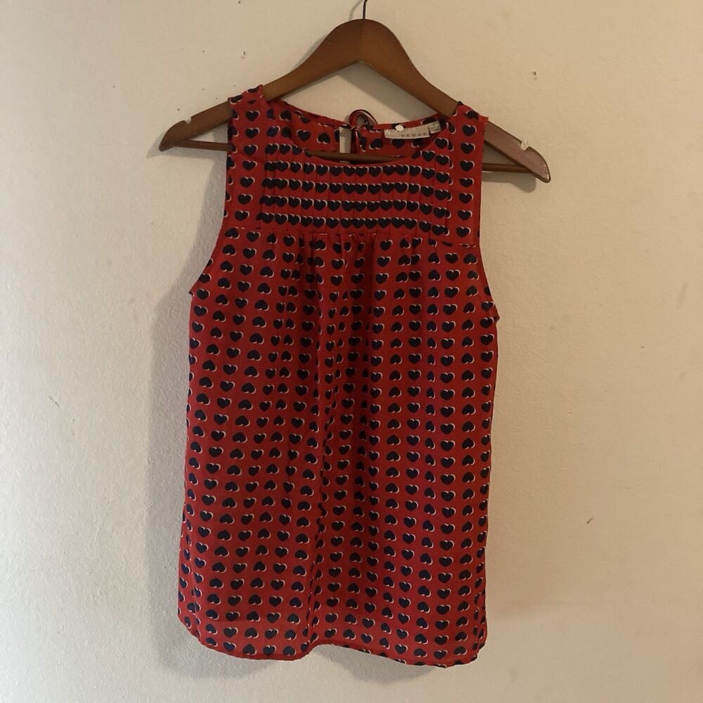 KENAR red black hearts round neck pleated sleeveless top S